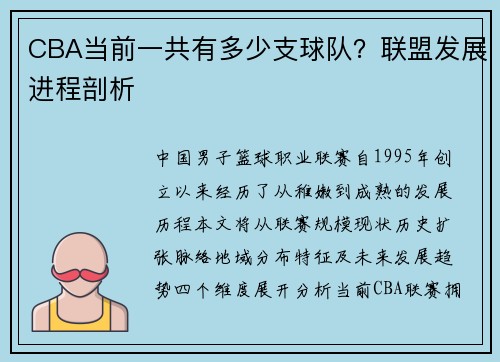 CBA当前一共有多少支球队？联盟发展进程剖析